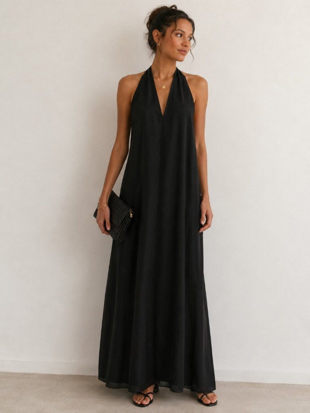 Banana Republic Black Halter Maxi Dress Sleeveless Lined Stretch Size Small